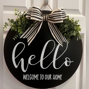 Handmade 18” door wreath. hello, welcome to our home.